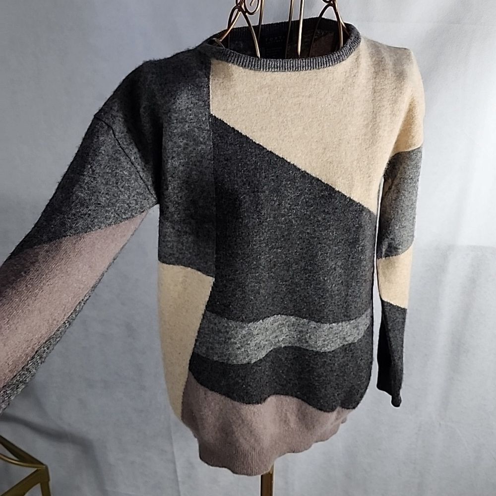 100% Cashmere FORTE Colorblock Sweater Buttery Soft